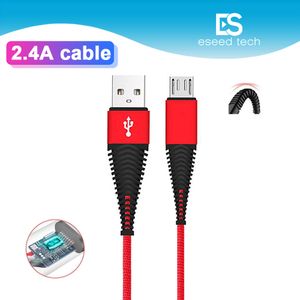 Flexibel Mic USB-kabel H￶g draghastighet 2.4A Laddningsdata Nylon Braid Type-C-kabelkabel f￶r Android Samsung Huawei Charger Sync Cables 1m