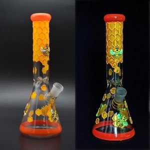 Handbemalte Glasbong, 11 Zoll, 5 mm Becherglas-Bong, leuchtet im Dunkeln, dicke, kühle Glas-Wasserpfeifen-Dab-Rigs