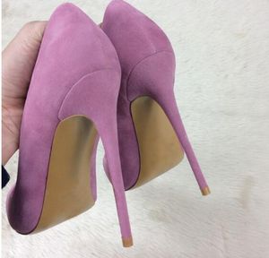 Gorąca sprzedaż-wysokie obcasy damskie buty różowe fioletowe zamszowe szpiczaste palce wysokie obcasy Sexy szpilki buty na cienkim obcasie sandały, kobiety ubierają buty