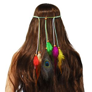 Handbands de penas de couro colorido artesanal estilo boho com flanela e miçangas acessórios para cabelos para mulheres presentes de férias