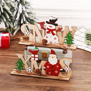 Village Christmas Decorations Wooden Letters Santa Claus Snowman Ornaments Navidad New Year Desktop Decoration DIY Xmas Items JK1910