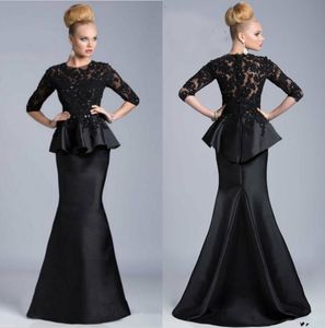 High Waist Custom Black Evening Dress Sequined Lace Top High Collar Prom Dresses Half Sleeve Red Carpet Formal Party Gowns