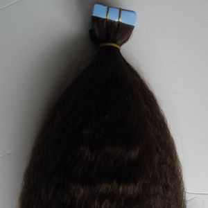 Tape i mänskliga hårförlängningar ren färg kinky rak 100g Grov Yaki Remy Skin Weft Adhesive Hair Balayage Color Salon Style 2.5g / pc