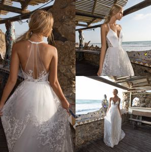 Limor Rosen 2019 Abiti da sposa da spiaggia Spaghetti sexy A Line Abiti da sposa Appliqued in raso Boho Abito da sposa country personalizzato