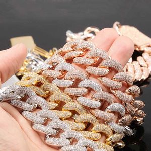 New guys 18K Gold Iced Out CZ Cubic Zirconia Cuban Link Chain Necklace Big Box Buckle Bijoux Miami Hip Hop Rapper Chains Jewelry for Men