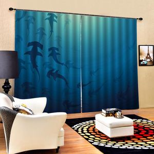 青い魚のカスタム3Dカーテンの群れ装飾的なインテリア美しい遮光カーテン
