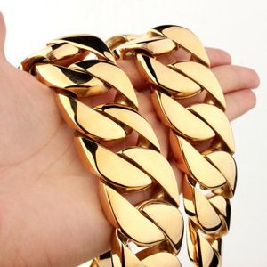 Collana da uomo pesante lucidata da 31 mm Acciaio inossidabile 316L Catena cubana con cordolo in oro Collana / bracciale da donna da uomo a maglia enorme 7-40 pollici