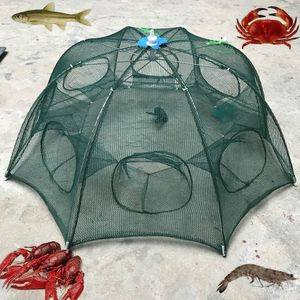 6 löcher Faltbare Angeln Mesh Nylon Krabben Garnelen Net Falle Guss Dip Käfig Angeln Köder Für Fisch Minnow Langusten EDF88