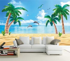 Carta da parati personalizzata 3D HD Beach Coconut Tree 3D Soggiorno camera da letto Sfondo Decorazione murale Carta da parati