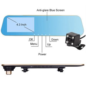 Espelho retrovisor para carro dvr 4 e 3, gravador de vídeo, lente dupla, 1080p, full hd, 140 °, ângulo de visão amplo, sensor g, gravação em loop, movimento dete287l