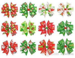 3 polegadas Bebê Bow Cabelo Grampos de Natal Grosgrain Ribbon Arcos Com Clip Snow Girl Pinwheel Hairpins Acessórios