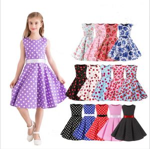 Kızlar Elbiseler 50 S Rockabilly Salıncak Bebek Butik Vintage Hepburn Elbise Puantiyeli Retro Çocuklar Prenses Elbiseler Baskılı A-line Elbiseler B5787