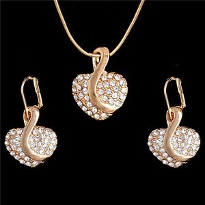 Crystal Pendant Jewelry Set Brand Gold Silver Fashion Party Wedding Bridal Rhinestone Heart Necklace Earring Set Accessories