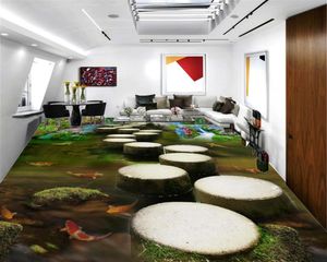 Niestandardowe 3d podłogi muralowe tapety cylindryczny szlak szczęście ryb krajobraz sceneria salon sypialnia 3d podłogi wnętrze tapety