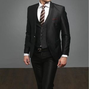 Novo Design Charcoal Cinza Noivo Smoking Notch Lapela Um Botão Groomsmen Mens Vestido De Casamento Excelente Homem Terno (Jaqueta + Calça + colete + Gravata) 397