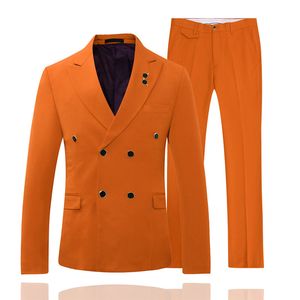 Sommarstrand Orange Mens Tuxedos Groom Bröllopskläder Dubbelbröst Notaced Lapel Plus Storlek Prom Party Blazer Suit (Jacka + Byxor)