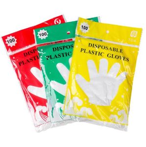 Luvas Descartáveis De Plástico Para Comida Luvas transparentes À Prova de Água Luvas caseiras luvas coloridas embalagens 100 pcs=1 Conjunto Ferramentas de Cozinha