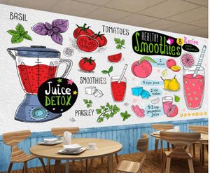 3 dの壁紙手描きのレストランミルクティーショップフルーツの壁紙背景の壁の絵