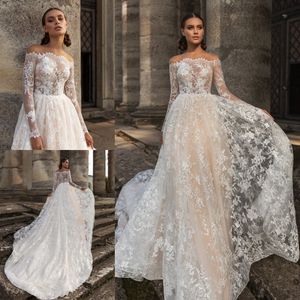 Suknie ślubne z długim rękawem Appliqued Lace Sheer Neck 2020 Suknie ślubne Sweep Sweep Custom Custom Wedding Dress Robe de Mariée