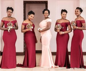 Onur Elbise Of Afircan Artı boyutu Siyah Kız Koyu Kırmızı Denizkızı Gelinlik Modelleri Kapalı Omuz Dantel Ülke Wedding Guest Önlük Hizmetçi