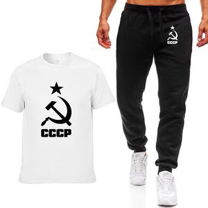 T-shirt da uomo Russo URSS Unione Sovietica Estate Casual Cotone Manica corta Girocollo T-shirt da uomo + pantaloni Completo da 2 pezzi