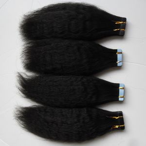 Extensão de fita reta kinky Brasileiro cabelo virgem de pele de pele de pele 200g 80pcs / conjunto de extensões grossas de fita Yaki