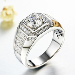 Luksusowa Moda 925 Silver Diamond Male Engagement Wedding Ring Rozmiar 6-10