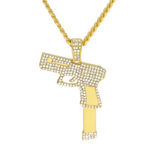 Пистолет кулон ожерелья хип-хоп ювелирные изделия для мужчин высокое качество мода хип-хоп твист цепи позолоченные полный Алмаз аксессуары Бесплатная доставка