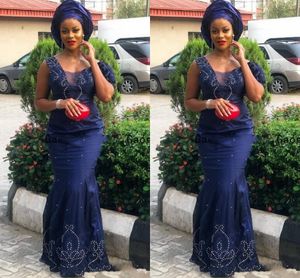 Wear nigeriano Africano Aso Ebi elegante Length Mermaid Vestidos Andar Beadings cristal formal do partido vestidos de noite vestidos de noite