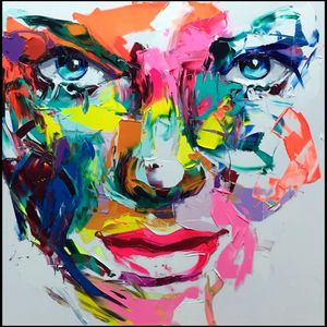 Francoise Nielly Palette Knife Impression Home Artwork Modern Portrait Handmade Oil Painting on Canvas Concave and Convex Texture Face018