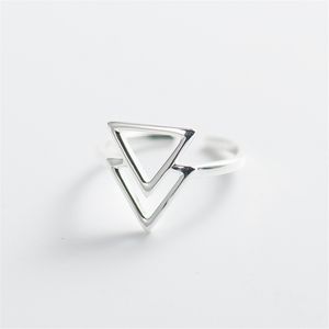 100% äkta 925 Sterling Silver Double Triangle Justerbar ring för kvinnor Japan Koreanska trendiga fina smycken Gåvor Drop Shipping YMR485