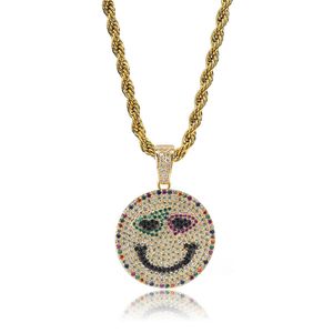 Round Face Smile Pendant &Necklace Plated Cubic Zircon Iced Out Popular Hip Hop Gold Color Cool Gifts