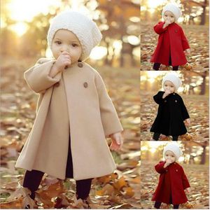 Дети осень зима шерстяные пальто плащ стиль длинные рукава кашемировые пальто девочка куртка тканье пальто кнопка длинные куртки траншеи верхняя одежда M434