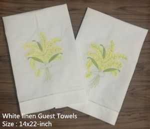 Set of 12 Fashion White Linen Hemstitched Tea Towel Cloth Guest Hand Dish Kitchen Bathroom Towels 14x22-inch embroidery Floral