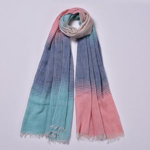 Wholesale-Women Lightweight Contrast Color Striped Fashion Spring Shawl Wraps Cotton Designer Long Scarves Tassel Neck Scarf 90*180cm