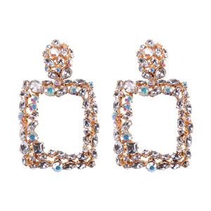 Wholesale- designer exaggerated vintage geometry round circular diamond colorful rhinestone crystal pendant stud earrings for women girls