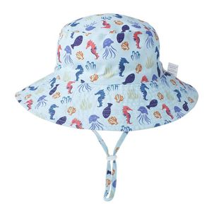 Fisherman Gift Wide Brim Beach Kids Bucket Hat Sun Protection Lovely Spring Summer Baby Solid With Kinn Strap Outdoor Round Top