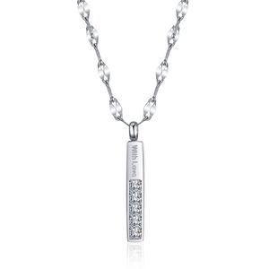 Neue Mode Titan Edelstahl Damen Bling Diamant Bar Stick Anhänger Halskette mit Liebe graviert Geschenke für Frauen Schmuck Großhandel