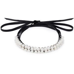 Großhandel - schöne Diamant-Perlen-Leder-Mehrschicht-Hot-Fashion-Designer-Statement-Kragen-Choker-Halskette für Frauen und Mädchen