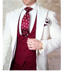 Moda Noivo Smoking onda ponto / Padrinhos De Marfim Preta Mens Vestido De Casamento Homem Jaqueta Blazer Terno De Negócio (Jacket + Pants + colete + Gravata) 1669