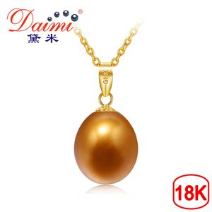 Daimi 8.5-9mm de água doce pérola marrom cor pingente de colar 18k ouro amarelo pingente de colar de jóias finas J190718