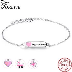 Free Customize Engraved Name Bracelet Personalized Jewelry 925 Sterling Silver Enamel Heart Bracelets for Children Baby Girls