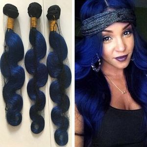 Ombre Saç Uzantıları Brezilyalı 3pcs Lot Dokuma Mavi Ombre Remy Bundles