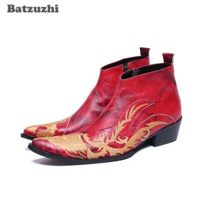 Batzuzhi 6.5cm الكعوب عالية الرجال الأحذية الأحذية الأزياء اليدوية الجلود الكاحل أحذية الرجال الحمراء حزب و حذاء الزفاف للرجال بوتاس