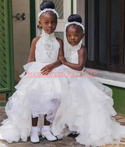 Fashion High Low Beads Flower Girls Dresses Ball Girls Organza Party Baby Birthday Gowns Toddler Kids Formal Ball First Communion 302U