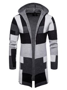 Mode- och vinter Ny färg matchande Cardigan Jacket Mäns Casual Long Knitwear Tröja Man F237