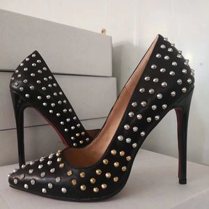 Olomm Customize Women Pumps Sexy Rivets Thin High Heals Pumps Pointed Toe Elegant Black Night Club Shoes Women Plus US Size 5-15