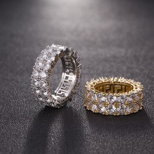 Bandringar 7-12 Gold Love Rings Micro Paled 2 Row Tennis Rings Zircon Hip Hop Silver Plated Finger Ring for Men Women