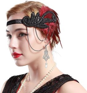 Mode lyxig designer gypsy indisk stil diamant kristall tofs crown fjäder elastisk bröllop brud party kvinna huvudband hår smycken
