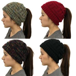 14 Styl Marka Zima Pony Tail Baseball Dorosły Ciepłe Dziane Czapki Casual Sportowe Kapelusze Grube Crochet Ski Baseball Corn Beanie Caps YD0330